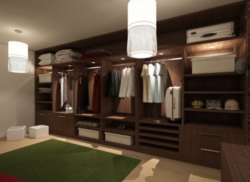 Классическая гардеробная комната из массива с подсветкой Тихорецк