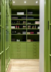 Г-образная гардеробная комната в зеленом цвете Тихорецк