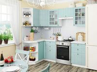 Небольшая угловая кухня в голубом и белом цвете Тихорецк